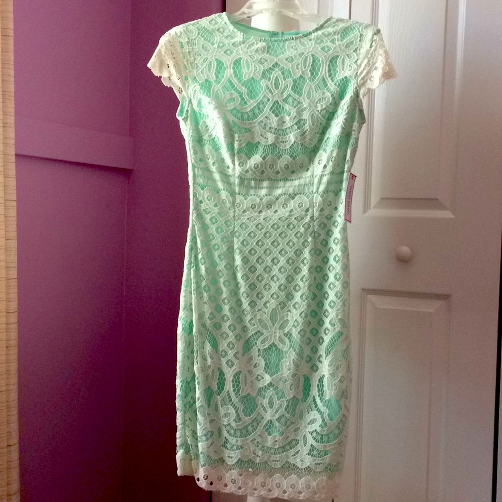NWT Bisou Bisou ivory mint lace dress with lining
